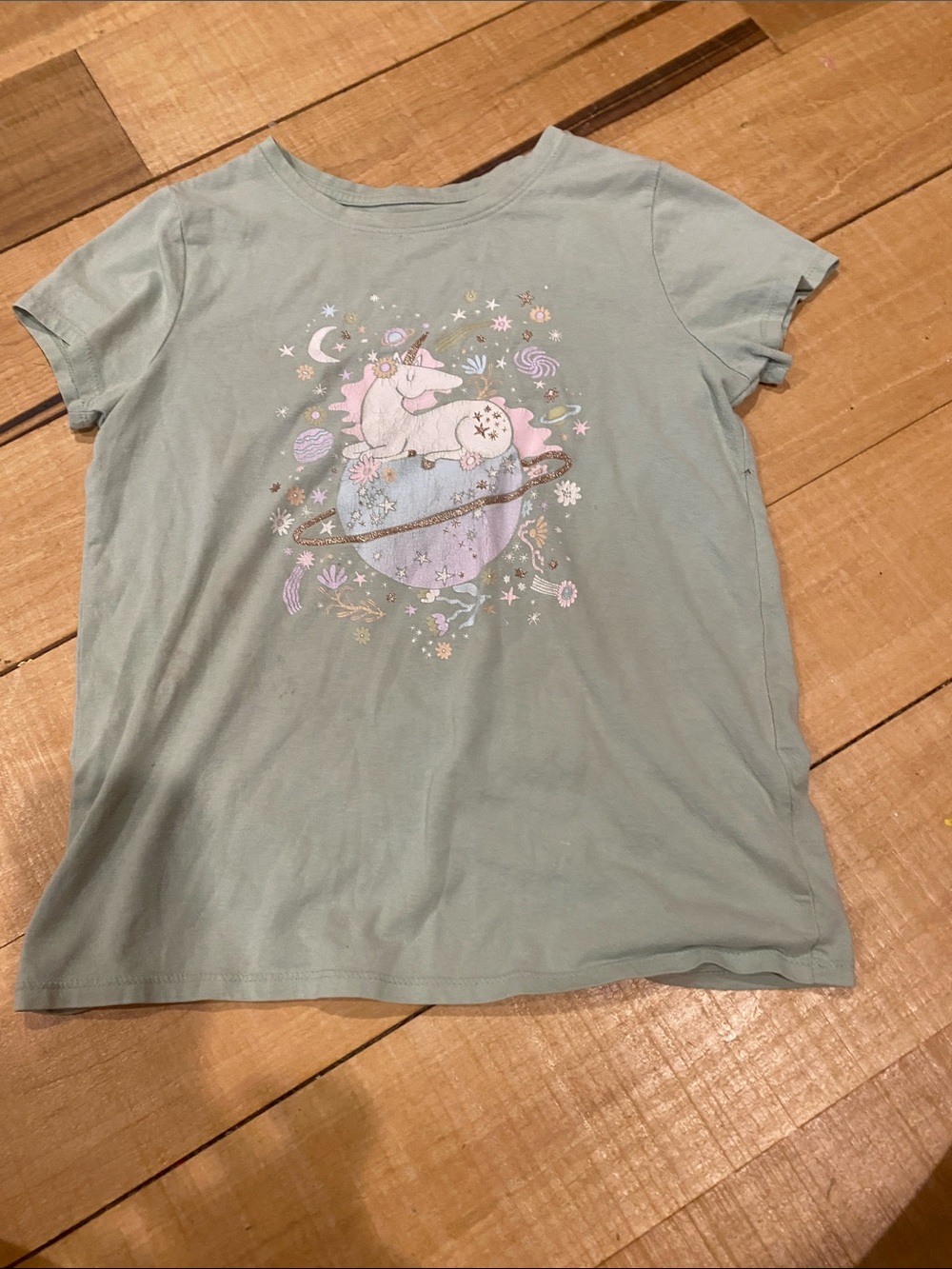 Cat & Jack Mint Green Unicorn Planet Graphic Tee